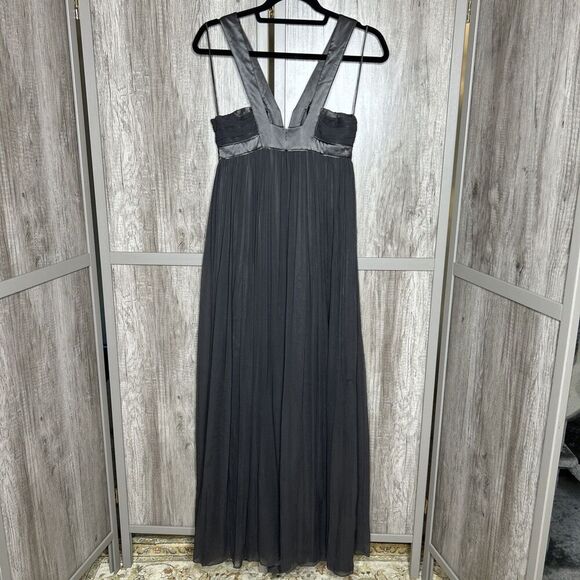 Erica Davies Formal Dress Maxi Silk Babydoll Bustier Pleated Skirt Gray Size 2 - Picture 11 of 11